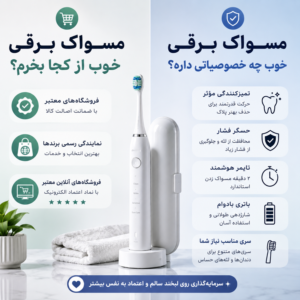 مسواک برقی خوب از کجا بخرم؟ مسواک برقی خوب چه خصوصیاتی داره؟ 